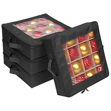 ProPik 4 Pcs Christmas Ornament Storage Boxes | 64 Decoration Balls | Zippered Closure