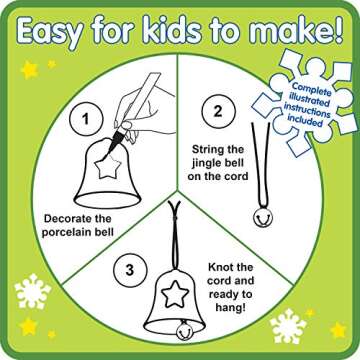 READY 2 LEARN Christmas Crafts - Design Your Own Porcelain Bells - Craft Kit for Kids - Christmas Tree Decorations - All Materials Included, Green,Red, Set of 3