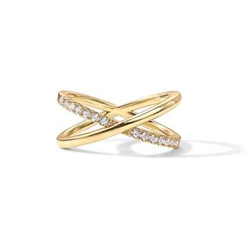 PAVOI 14K Gold Plated X Ring | Simulated Pav√© Diamond CZ Criss Cross Ring for Women | Yellow Gold - Size 9