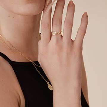 PAVOI 14K Gold Plated X Ring | Simulated Pav√© Diamond CZ Criss Cross Ring for Women | Yellow Gold - Size 9