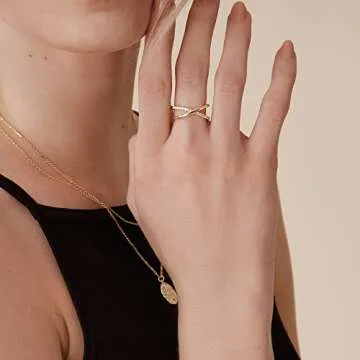 PAVOI 14K Gold Plated X Ring | Simulated Pav√© Diamond CZ Criss Cross Ring for Women | Yellow Gold - Size 9