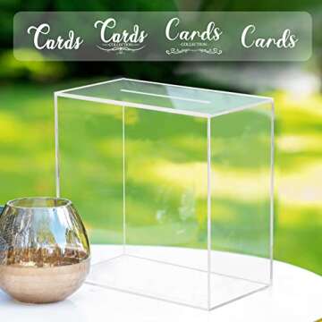 Clear Acrylic Wedding Card Box Large DIY Card Boxes with 4 "Card" Text Stickers Gift Money Box Holde...