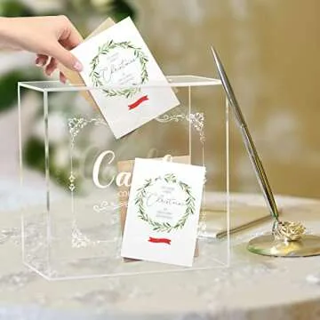 Clear Acrylic Wedding Card Box Large DIY Card Boxes with 4 "Card" Text Stickers Gift Money Box Holder for Wedding Reception Anniversary Birthday Party Baby Shower Graduation Decorations