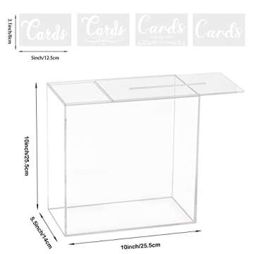 Clear Acrylic Wedding Card Box Large DIY Card Boxes with 4 "Card" Text Stickers Gift Money Box Holder for Wedding Reception Anniversary Birthday Party Baby Shower Graduation Decorations