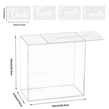 Clear Acrylic Wedding Card Box Large DIY Card Boxes with 4 "Card" Text Stickers Gift Money Box Holder for Wedding Reception Anniversary Birthday Party Baby Shower Graduation Decorations