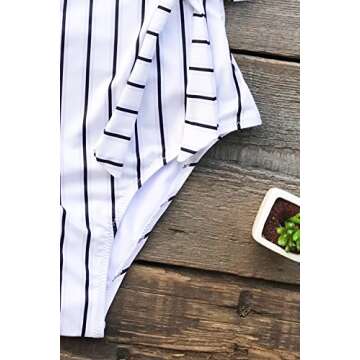 CUPSHE Women's One Piece Swimsuit Wrap Tie Side Cross Back Swimwear Striped Bathing Suits Black Stripes S