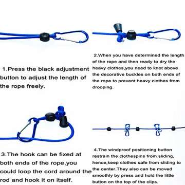 Travel Clothesline,4m/13ft Portable Retractable Adjustable Clothes Line Rope with 1 Waterproof Bag, 12 Clothespins, 13 Anti-Skid Clips for Outdoor and Indoor(Blue)