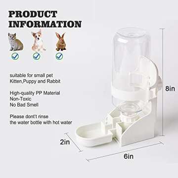 HERCOCCI Rabbit Hay Food Bin Feeder and Bunny Water Bottle Set, Hay Food Feeder Bowls Manger Rack with 500ml Hanging Water Dispenser Prevent Knock Over for Rabbit Guinea Pig Chinchilla (Large, White)