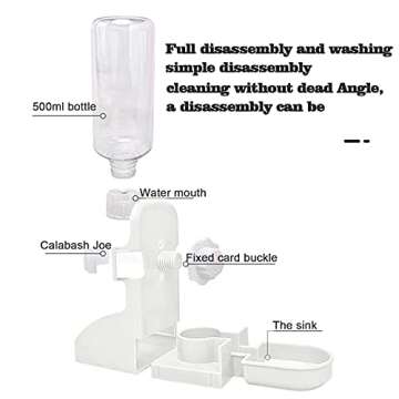 HERCOCCI Rabbit Hay Food Bin Feeder and Bunny Water Bottle Set, Hay Food Feeder Bowls Manger Rack with 500ml Hanging Water Dispenser Prevent Knock Over for Rabbit Guinea Pig Chinchilla (Large, White)