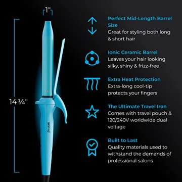 Dual Voltage One Inch Curling Iron for International Travel | Fine, Curl-Resistant Hair with Firm Easy-Clamp by SKYPRO