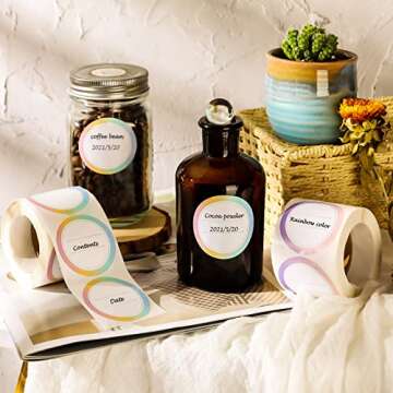 Marspark 600 Pieces 2 Rolls Canning Jar Labels Round Mason Sticker Labels Ball Labels Colorful Removable Jar Label for Jelly Homemade Food Containers and Canning Lids, 2 Inches