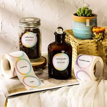 Marspark 600 Pieces 2 Rolls Canning Jar Labels Round Mason Sticker Labels Ball Labels Colorful Removable Jar Label for Jelly Homemade Food Containers and Canning Lids, 2 Inches