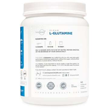 Type Zero L Glutamine Powder KG, 5000mg Serving Size - 6-Month Supply, L-Glutamine Supplement for Gut Health, Gastrointestinal Lining Support & Recovery for Women/Men - Vegan, Gluten Free, No Fillers