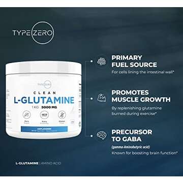 Type Zero L Glutamine Powder KG, 5000mg Serving Size - 6-Month Supply, L-Glutamine Supplement for Gut Health, Gastrointestinal Lining Support & Recovery for Women/Men - Vegan, Gluten Free, No Fillers
