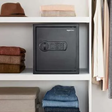 Amazon Basics Small Safe For Home, Steel Security, Electronic, Programmable Keypad Lock Box, 1.2 Cubic Feet, Black