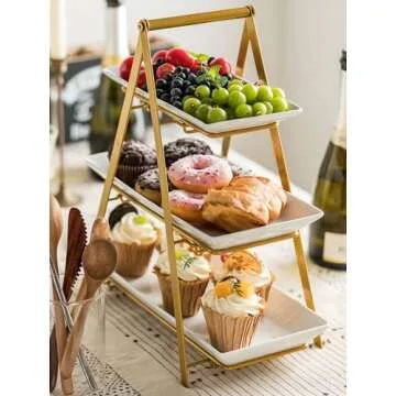 YHOSSEUN 3 Tier Serving Tray with Sturdy Collapsible Rack