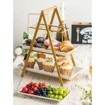 YHOSSEUN 3 Tier Serving Tray with Sturdy Collapsible Rack