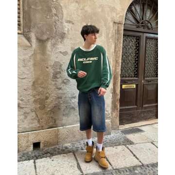 Aelfric Eden Men's Fashion Graphic Sweatshirt Patchwork Crew Neck Sweatshirts Oversized Streetwear Casual Top A-green