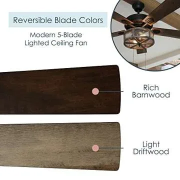 RIVER OF GOODS 52 Inch LED Modern Farmhouse Ceiling Fan with Light - Rustic Ceiling Fans with Lights - Elegant Industrial Fan with Mesh Metal Caged Shade - Brown