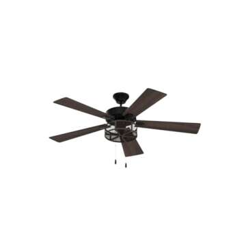 RIVER OF GOODS 52 Inch LED Modern Farmhouse Ceiling Fan with Light - Rustic Ceiling Fans with Lights - Elegant Industrial Fan with Mesh Metal Caged Shade - Brown