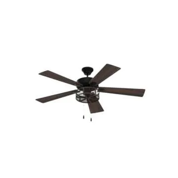 RIVER OF GOODS 52 Inch LED Modern Farmhouse Ceiling Fan with Light - Rustic Ceiling Fans with Lights - Elegant Industrial Fan with Mesh Metal Caged Shade - Brown