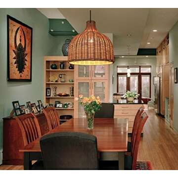 Siminda Southeast Asia Tropical Bamboo Chandelier DIY Wicker Rattan Lamp Shades Weave Hanging Light 13.77 Inch