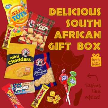 Treats from Home South African Snacks Food Box | Authentic African Candies, Chocolate Bars, & Treats | Perfect Christmas Gifts Includes Ouma Rusks, Smarties, & More | Best South African Products Care Package for Gifting & Sharing - 36 Units