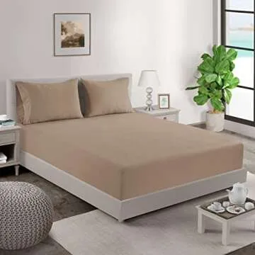 LANE LINEN King Fitted Sheet, 100% Organic Cotton, 3-Piece Set (1 Fitted Sheet,2 Pillowcases), Perca...