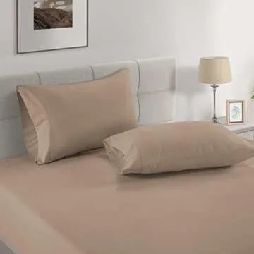 LANE LINEN King Fitted Sheet, 100% Organic Cotton, 3-Piece Set (1 Fitted Sheet,2 Pillowcases), Percale Weave, Ultra Soft, Breathable,Fits Mattress Upto 15" Deep - Taupe (No Flat Sheet)