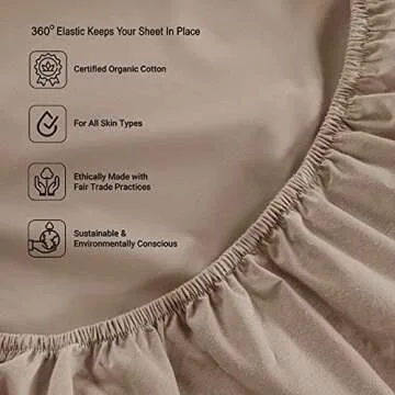 LANE LINEN King Fitted Sheet, 100% Organic Cotton, 3-Piece Set (1 Fitted Sheet,2 Pillowcases), Percale Weave, Ultra Soft, Breathable,Fits Mattress Upto 15" Deep - Taupe (No Flat Sheet)