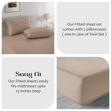 LANE LINEN King Fitted Sheet, 100% Organic Cotton, 3-Piece Set (1 Fitted Sheet,2 Pillowcases), Percale Weave, Ultra Soft, Breathable,Fits Mattress Upto 15" Deep - Taupe (No Flat Sheet)