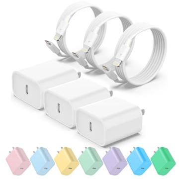 USB C Fast Charger, 3 Pack 20W USB-C Power Adapter with 6FT Cables for iPhone Devices