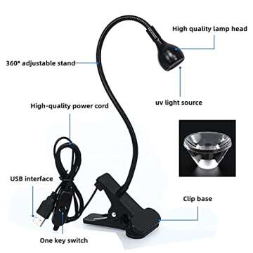 Brokimis Mini UV Lamp for Gel Nails, LED Curing Lamp with Flexible Gooseneck & Clamp 3W Portable Small Manicure UV Light Nail Dryer for Resin Curing Nail Art