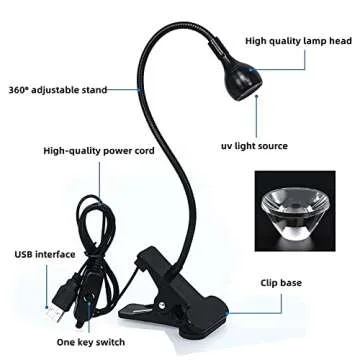 Brokimis Mini UV Lamp for Gel Nails, LED Curing Lamp with Flexible Gooseneck & Clamp 3W Portable Small Manicure UV Light Nail Dryer for Resin Curing Nail Art