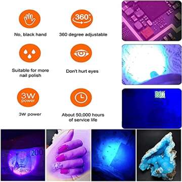 Brokimis Mini UV Lamp for Gel Nails, LED Curing Lamp with Flexible Gooseneck & Clamp 3W Portable Small Manicure UV Light Nail Dryer for Resin Curing Nail Art