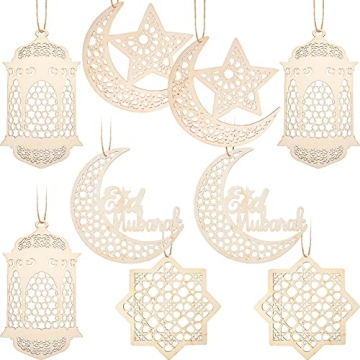 Delightful 9-Piece Wooden Eid Pendant Set for Ramadan Celebrations