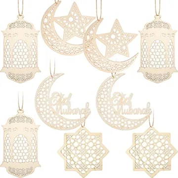Delightful 9-Piece Wooden Eid Pendant Set for Ramadan Celebrations
