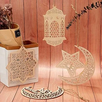 Elegant Wooden Eid Pendants for Celebrating Ramadan Joy