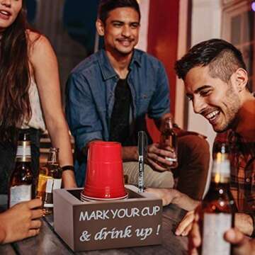 Solo Cup Holder with Marker Slot - Wooden Party Drink Cup Dispenser, Mark Your Cup Drink Up Disposable Papercup Organizer for Rustic Farmhouse Bar Kitchen Bathroom Counter Wedding Decor Hostess Gift