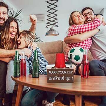 Solo Cup Holder with Marker Slot - Wooden Party Drink Cup Dispenser, Mark Your Cup Drink Up Disposable Papercup Organizer for Rustic Farmhouse Bar Kitchen Bathroom Counter Wedding Decor Hostess Gift