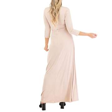 Mother Bee Maternity 3/4 Sleeve Faux Wrap Dress with Adjustable Belt