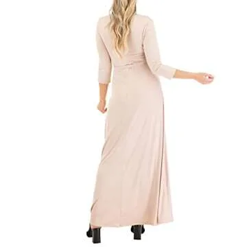 Mother Bee Maternity 3/4 Sleeve Faux Wrap Dress with Adjustable Belt