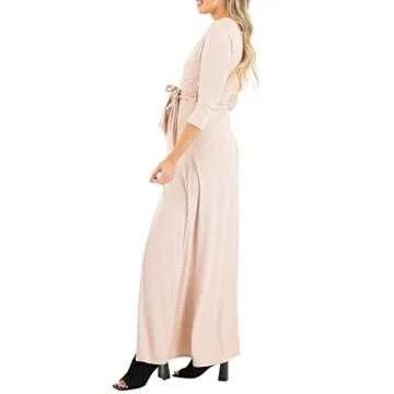 Mother Bee Maternity 3/4 Sleeve Faux Wrap Dress with Adjustable Belt