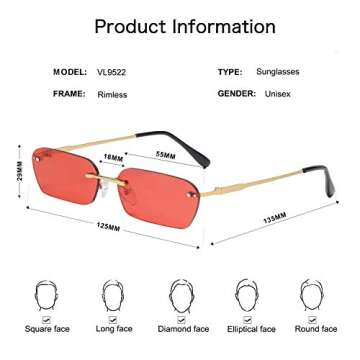 VANLINKER Square Sunglasses Rimless UV400 Small Shades - VL9522E