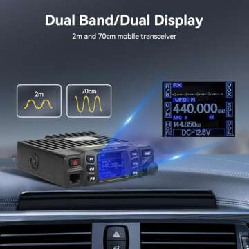Retevis RT95 Mobile Ham Radio, Dual Band Mobile Radio, Chirp, Dual Speaker, Rotatable LCD Display, 2m 70cm Ham Radio Base Station, Mobile Transceiver with Cable