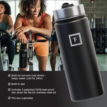 IRON °FLASK Insulated Water Bottle with 3 Lids - Midnight Black