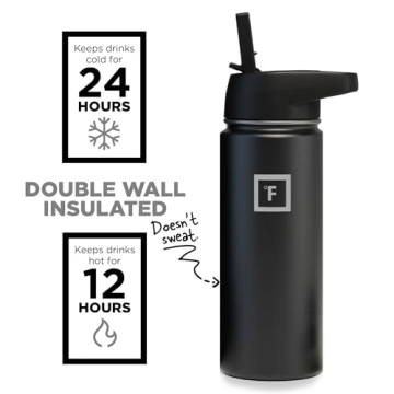 IRON °FLASK Insulated Water Bottle with 3 Lids - Midnight Black