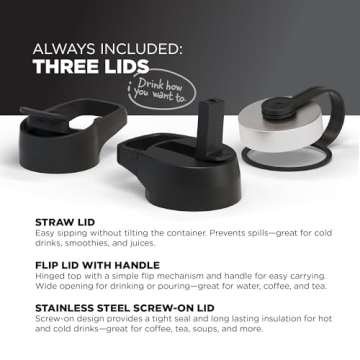 IRON °FLASK Insulated Water Bottle with 3 Lids - Midnight Black