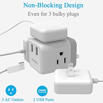 TESSAN Travel Adapter with 3 Outlets and USB Ports