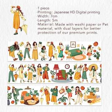 WT Moments Wide PET Tape, Transparent Clear Tape, Original Designs, Characters Girls Decorative Craf...